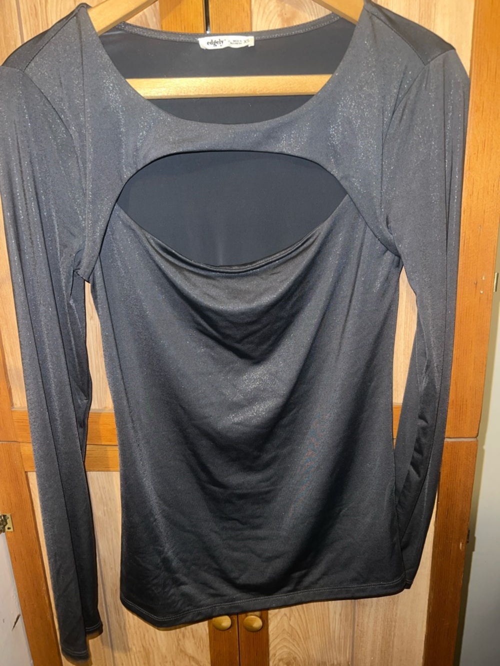edge Black Long-Sleeve Cutout Drape Front Top